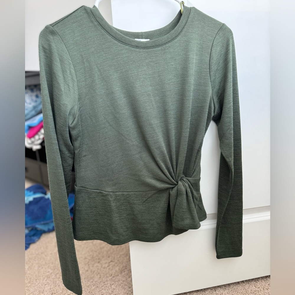 NWOT Green Long Sleeve Top with Knot Detail